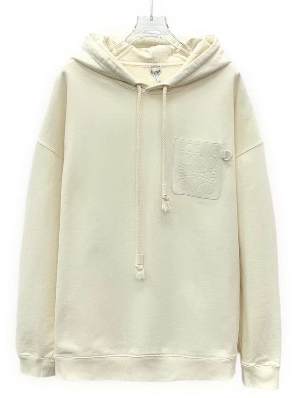 Loewe Cream Pullover Hoodie with Embossed Chest Pocket